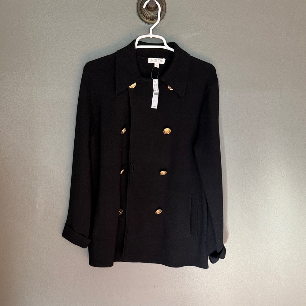 J. Crew Black Pea Coat with Gold Buttons